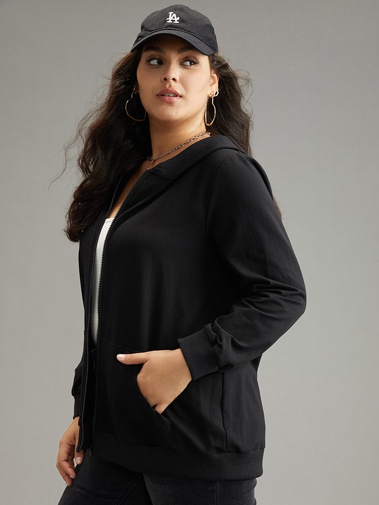 Plus Size Women Dailywear Plain Elastic cuffs Regular Regular Sleeve Long Sleeve Hooded Pocket Casual Sweatshirts BloomChic 