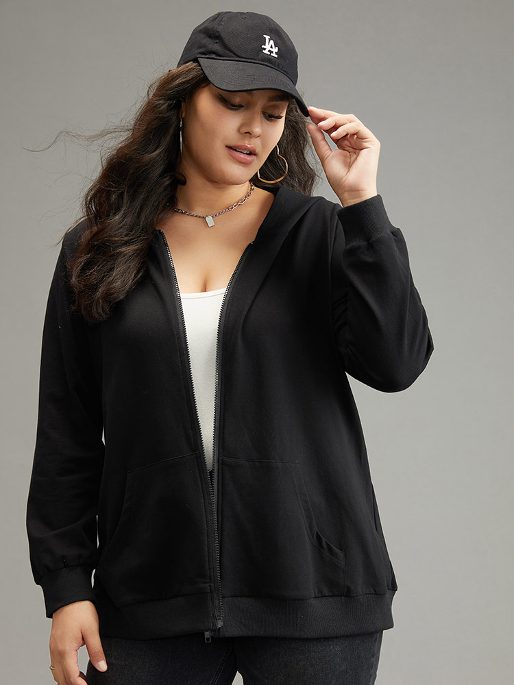 Plus Size Women Dailywear Plain Elastic cuffs Regular Regular Sleeve Long Sleeve Hooded Pocket Casual Sweatshirts BloomChic 