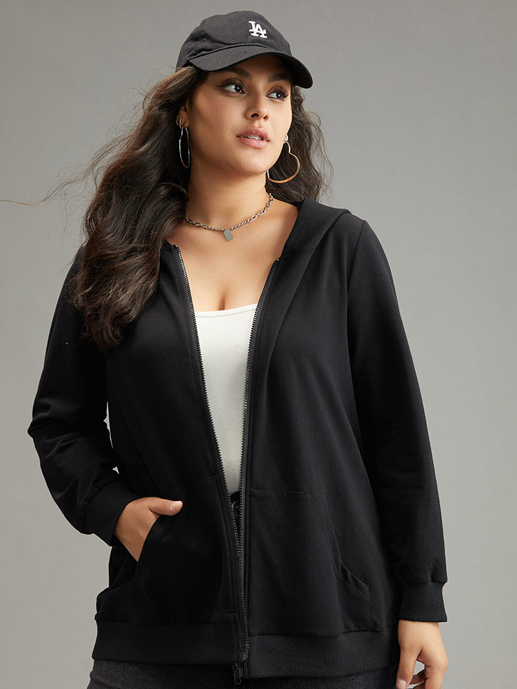 Plus Size Women Dailywear Plain Elastic cuffs Regular Regular Sleeve Long Sleeve Hooded Pocket Casual Sweatshirts BloomChic 