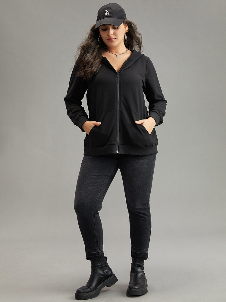Plus Size Women Dailywear Plain Elastic cuffs Regular Regular Sleeve Long Sleeve Hooded Pocket Casual Sweatshirts BloomChic 