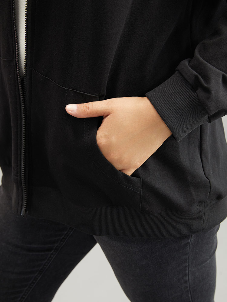 Plus Size Women Dailywear Plain Elastic cuffs Regular Regular Sleeve Long Sleeve Hooded Pocket Casual Sweatshirts BloomChic 