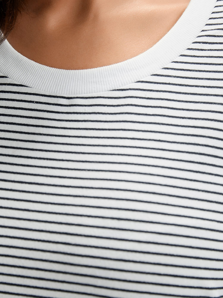 Plus Size Cotton Striped Striped Sweatshirt Women Indigo Casual Elastic cuffs Round Neck Everyday Sweatshirts BloomChic 22-24/3X 