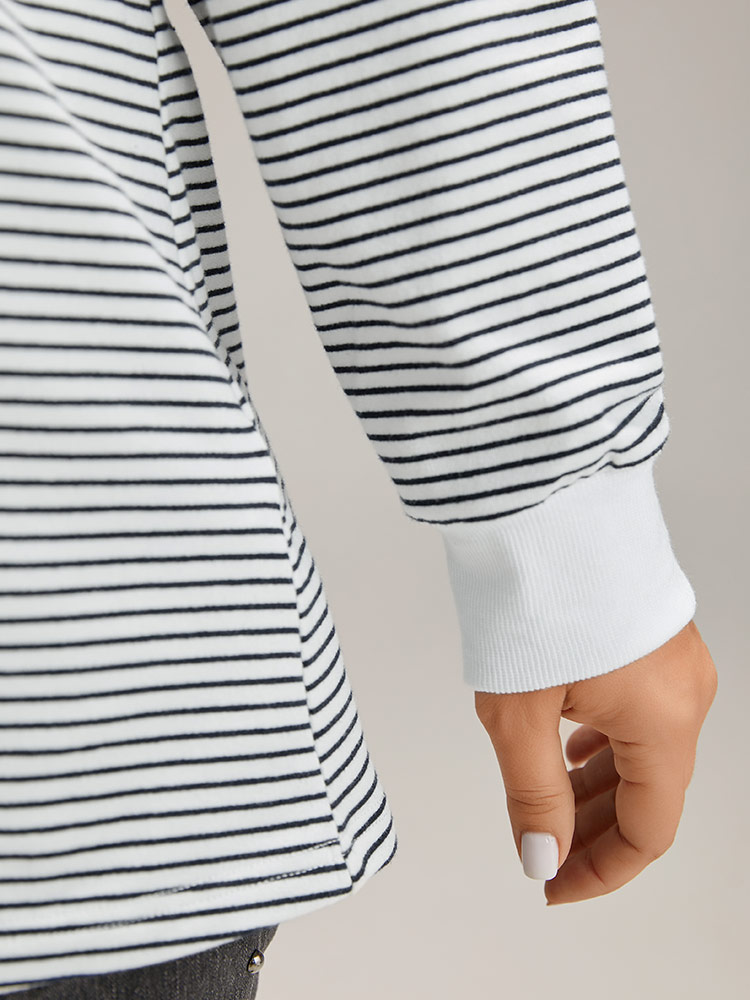 

Plus Size Cotton Striped Striped Sweatshirt Women Indigo Casual Elastic cuffs Round Neck Everyday Sweatshirts BloomChic