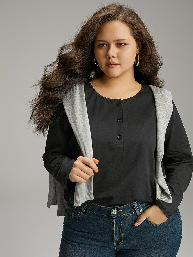 Plus Size Women Dailywear Plain Plain Regular Sleeve Long Sleeve Open Front Elegant T-shirts BloomChic 