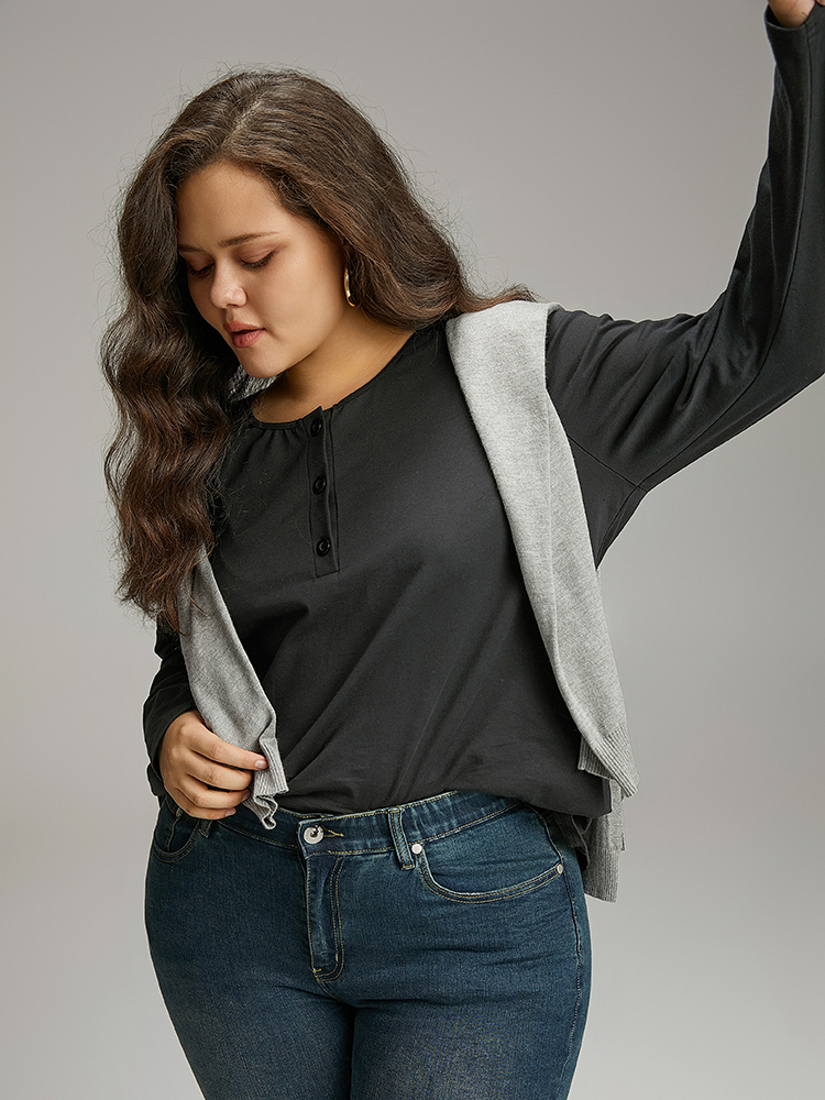 Plus Size Women Dailywear Plain Plain Regular Sleeve Long Sleeve Open Front Elegant T-shirts BloomChic 