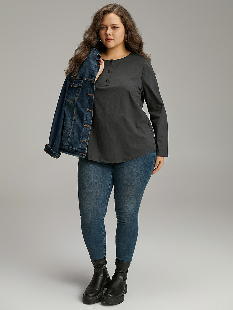 Plus Size Women Dailywear Plain Plain Regular Sleeve Long Sleeve Open Front Elegant T-shirts BloomChic 