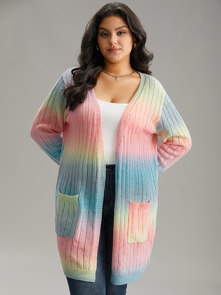 

Plus Size Ombre Patched Pocket Tunic Cardigan Salmon Women Glamour Loose Long Sleeve Dailywear Cardigans BloomChic