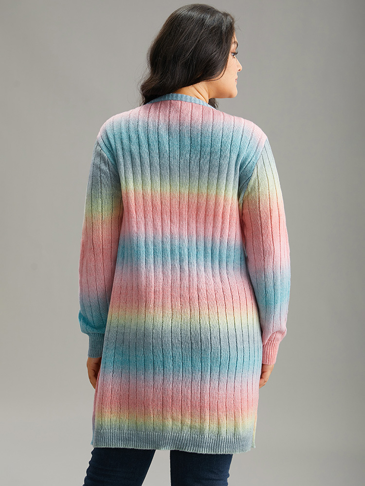 Plus Size Ombre Patched Pocket Tunic Cardigan Salmon Women Glamour Loose Long Sleeve Dailywear Cardigans BloomChic 26/4X 