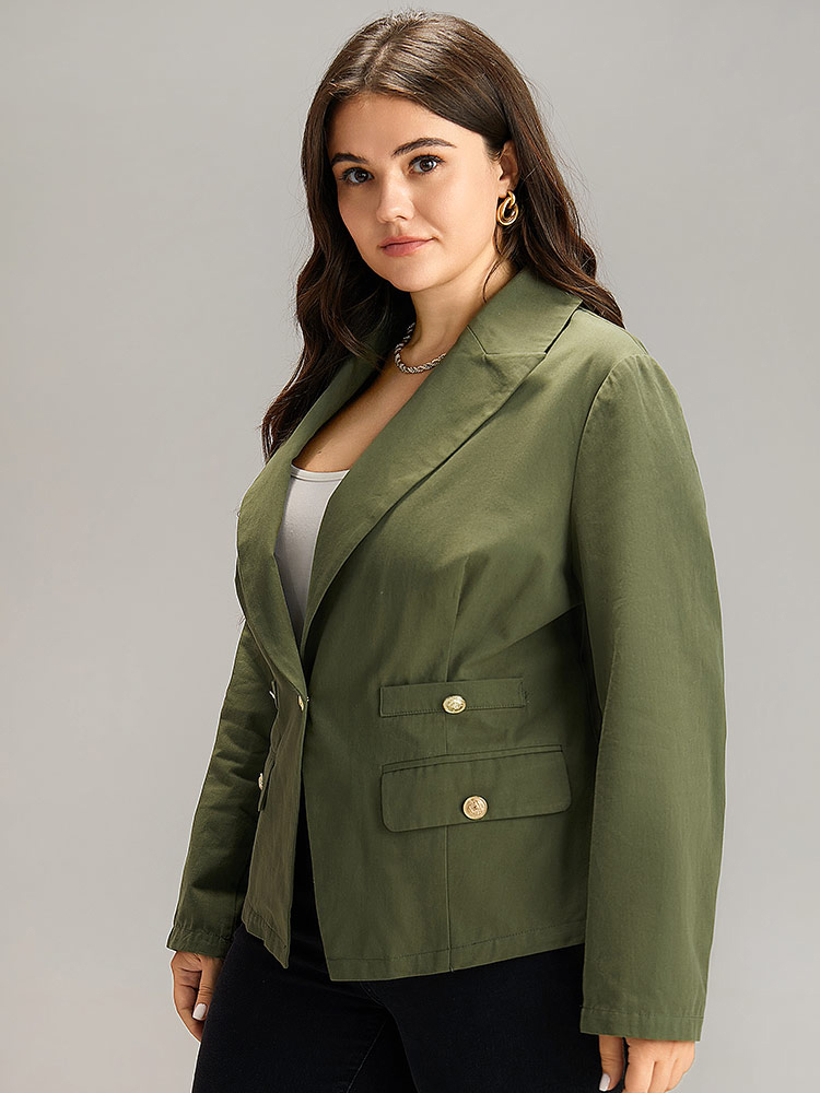 

Plus Size Plain Suit Collar Buckle Detail Blazer ArmyGreen Women Work Plain Plain Sleeve Long Sleeve Suit Collar  Office Blazers BloomChic