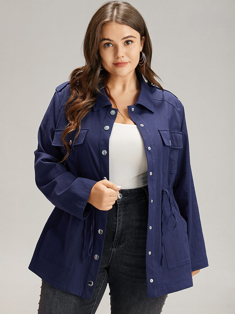 

Plus Size Solid Metal Detail Pocket Drawstring Coat Women Indigo Casual Plain Ladies Dailywear Winter Coats BloomChic