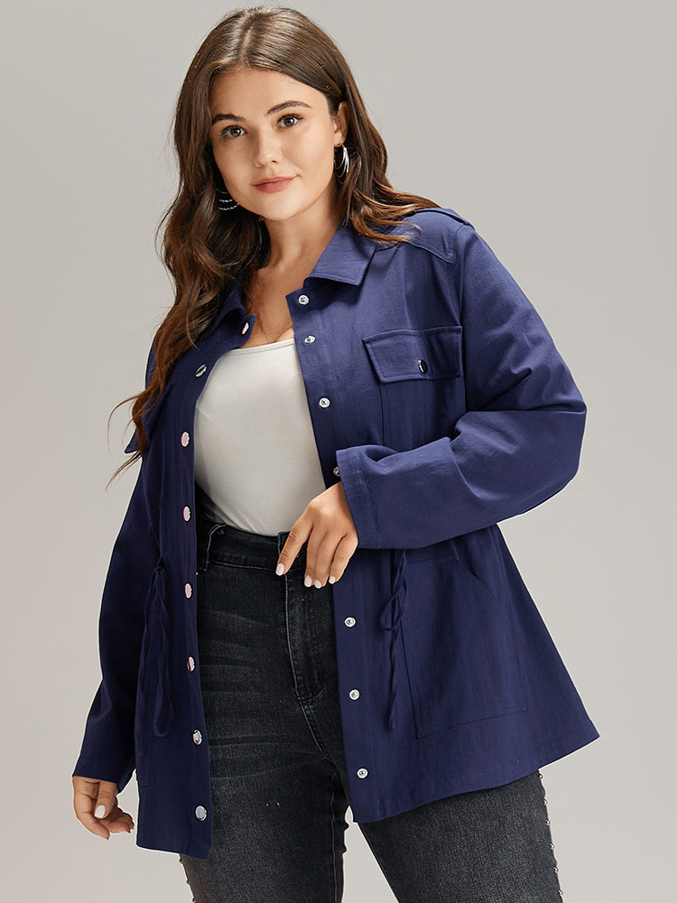 

Plus Size Solid Metal Detail Pocket Drawstring Coat Women Indigo Casual Plain Ladies Dailywear Winter Coats BloomChic