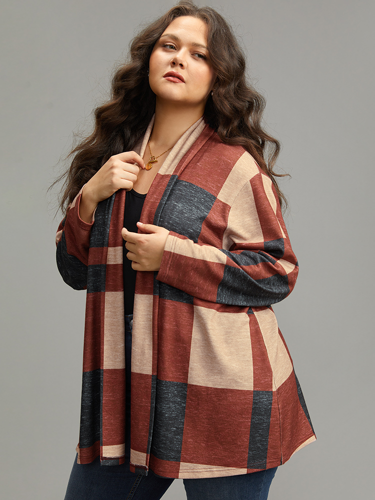 

Plus Size Plaid Contrast Open Front Kimono Women Multicolor Elegant Contrast Dailywear Kimonos BloomChic