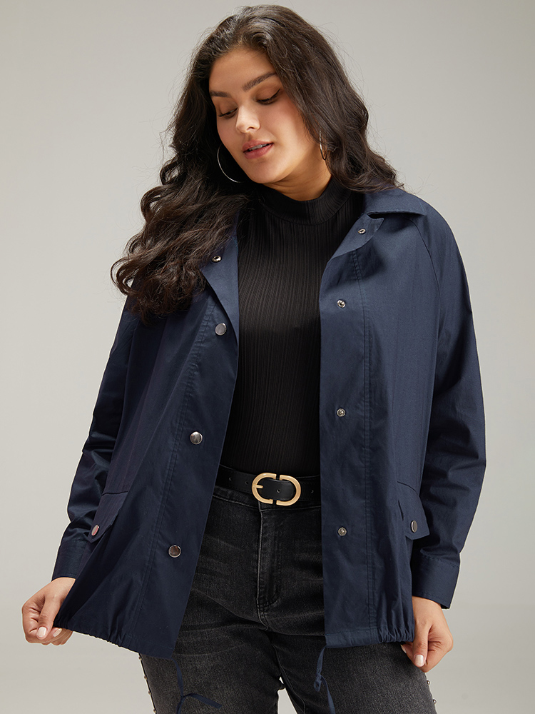 

Plus Size Cotton Button Fly Drawstring Hem Coat Women Indigo Casual Plain Ladies Everyday Winter Coats BloomChic