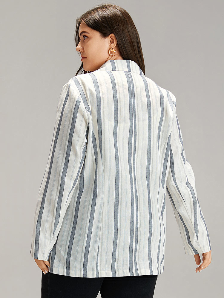 Plus Size Women Dailywear Striped Contrast Regular Sleeve Long Sleeve Suit Collar Pocket Casual Blazers BloomChic 