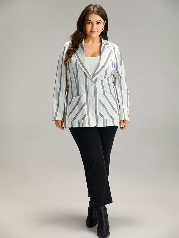 Plus Size Women Dailywear Striped Contrast Regular Sleeve Long Sleeve Suit Collar Pocket Casual Blazers BloomChic 