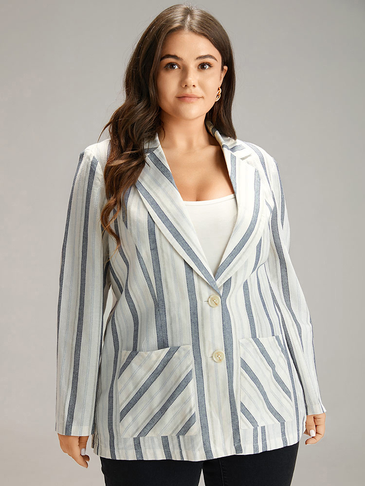 Plus Size Women Dailywear Striped Contrast Regular Sleeve Long Sleeve Suit Collar Pocket Casual Blazers BloomChic 