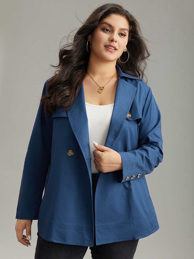 

Plus Size Anti-Wrinkle Solid Pocket Button Up Windbreaker Women Blue Casual Plain Ladies Dailywear Winter Coats BloomChic