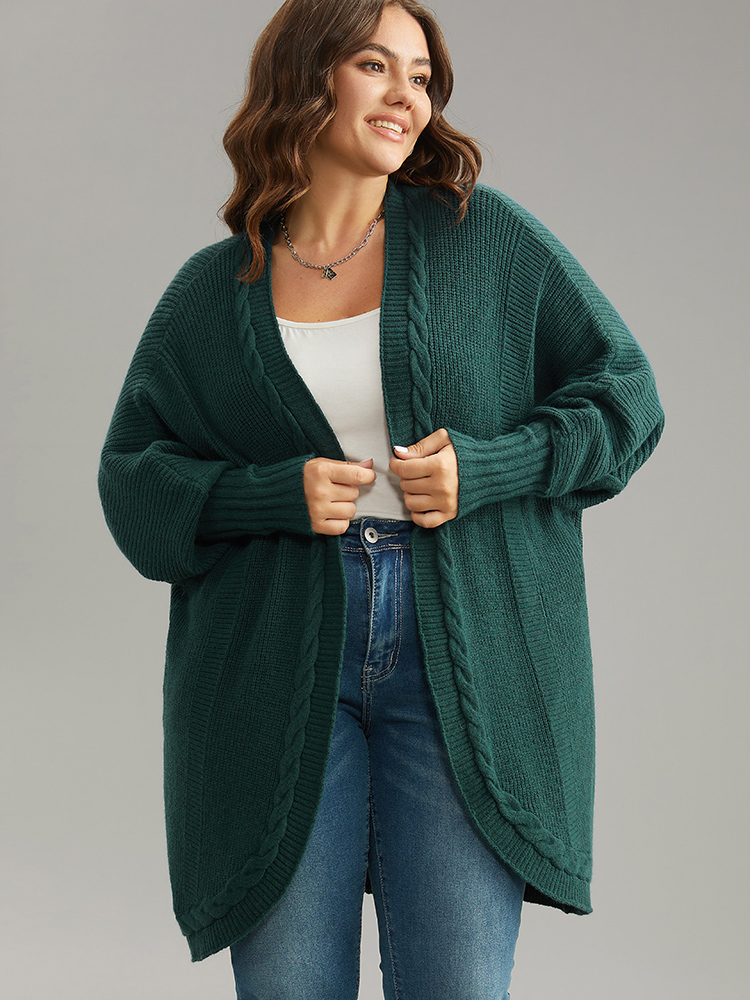 

Plus Size Supersoft Essentials Batwing Sleeve Cable Knit Cardigan DarkGreen Women Casual Loose Long Sleeve Dailywear Cardigans BloomChic