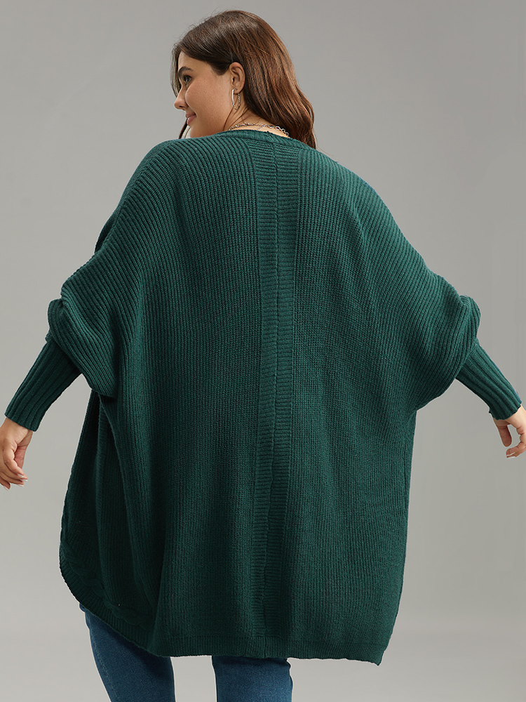 Plus Size Supersoft Essentials Batwing Sleeve Cable Knit Cardigan DarkGreen Women Casual Loose Long Sleeve Dailywear Cardigans BloomChic 14-16/1X 