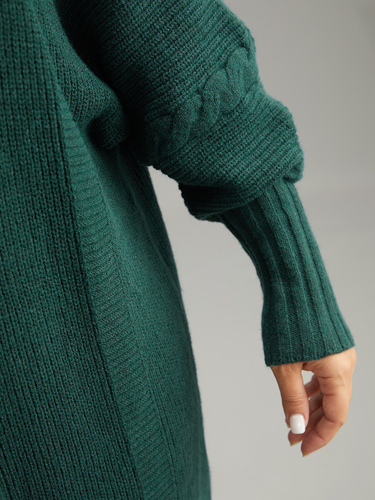 Plus Size Supersoft Essentials Batwing Sleeve Cable Knit Cardigan DarkGreen Women Casual Loose Long Sleeve Dailywear Cardigans BloomChic 14-16/1X 
