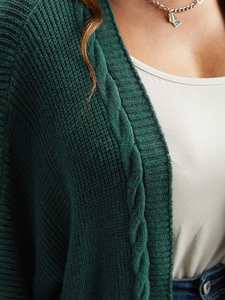 Plus Size Supersoft Essentials Batwing Sleeve Cable Knit Cardigan DarkGreen Women Casual Loose Long Sleeve Dailywear Cardigans BloomChic 14-16/1X 