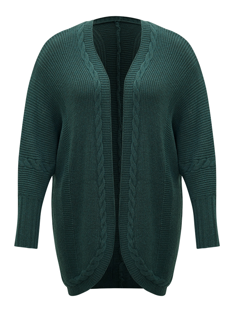 Plus Size Supersoft Essentials Batwing Sleeve Cable Knit Cardigan DarkGreen Women Casual Loose Long Sleeve Dailywear Cardigans BloomChic 14-16/1X 