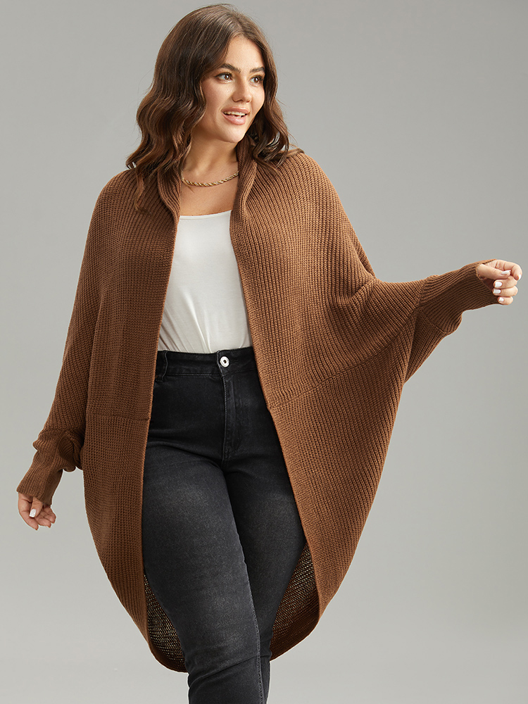 

Plus Size Solid Dolman Sleeve Arc Hem Cardigan Brown Women Casual Loose Long Sleeve Dailywear Cardigans BloomChic