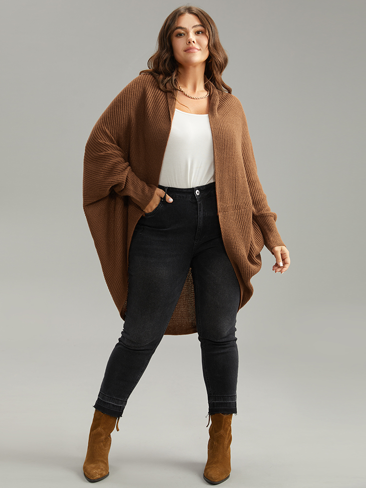 

Plus Size Solid Dolman Sleeve Arc Hem Cardigan Brown Women Casual Loose Long Sleeve Dailywear Cardigans BloomChic