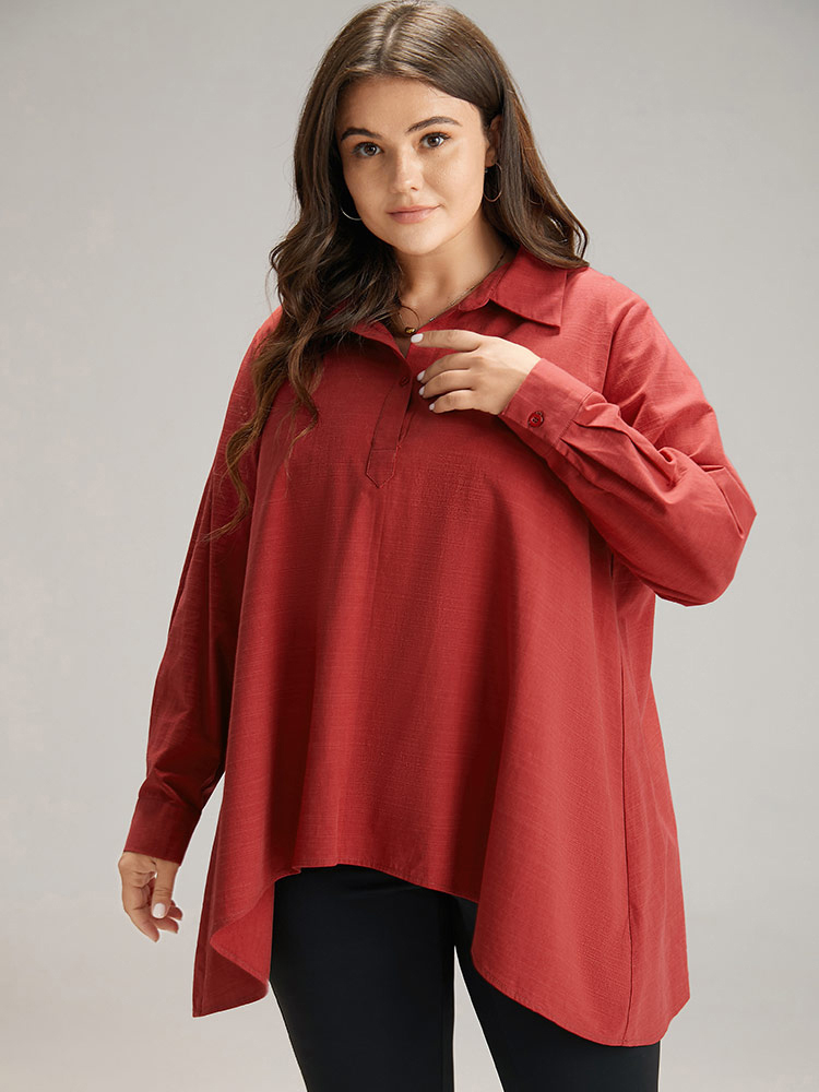 

Plus Size Scarlet Cotton Curved Hem Button Down Blouse Women Office Long Sleeve Shirt collar Work Blouses BloomChic