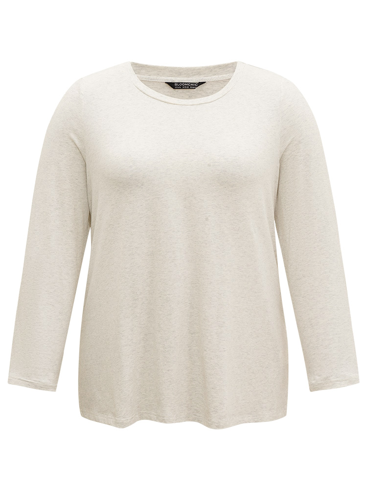 

Plus Size Cotton Heather Long Sleeve T-shirt LightGray Women Casual Plain Plain Round Neck Dailywear T-shirts BloomChic