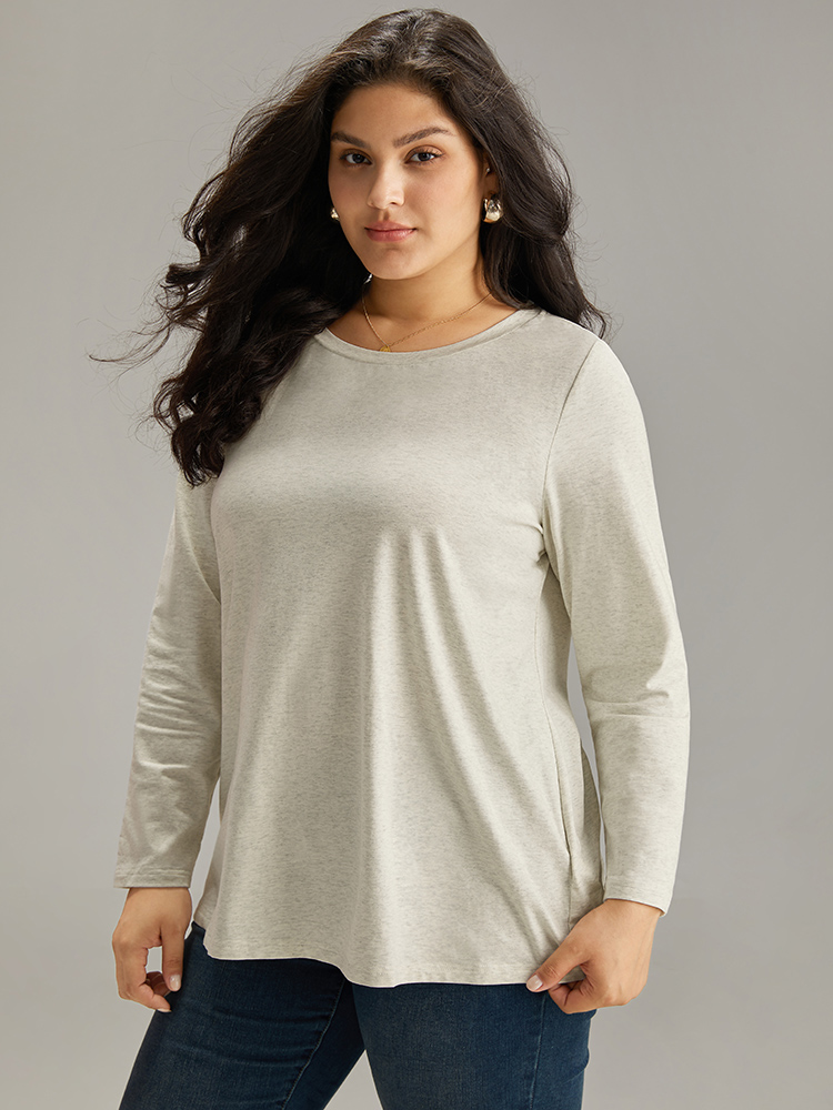 Plus Size Women Dailywear Plain Plain Regular Sleeve Long Sleeve Round Neck Casual T-shirts BloomChic 