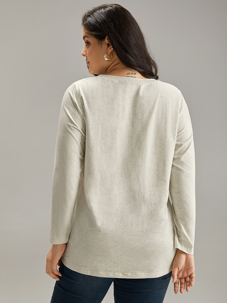 Plus Size Women Dailywear Plain Plain Regular Sleeve Long Sleeve Round Neck Casual T-shirts BloomChic 