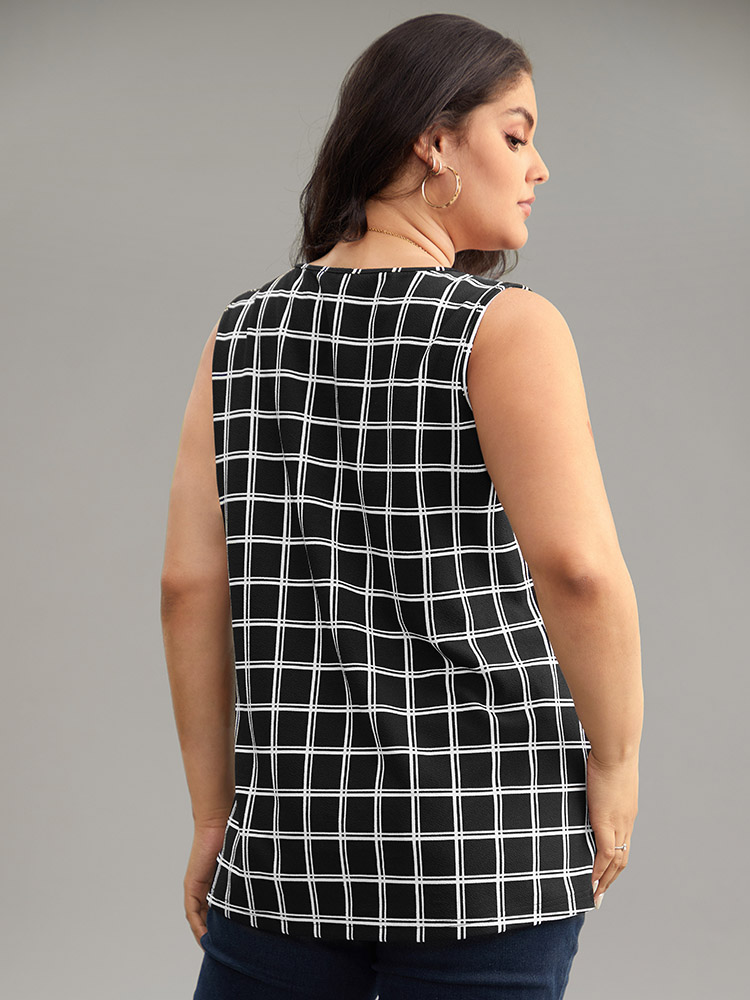 Plus Size Gingham Print V Neck Tank Top Women Black Casual Printed V-neck Dailywear Tank Tops Camis BloomChic 26/4X 