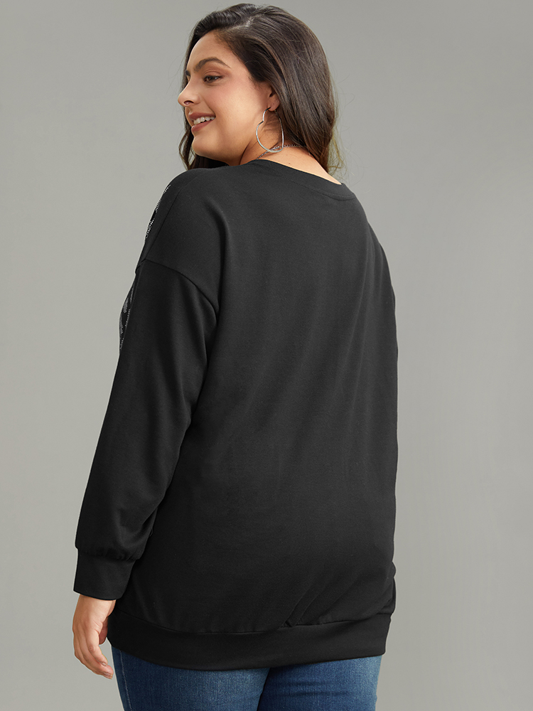 Plus Size Women Dailywear Star and moon Printed Regular Regular Sleeve Long Sleeve V-neck Casual Sweatshirts BloomChic 