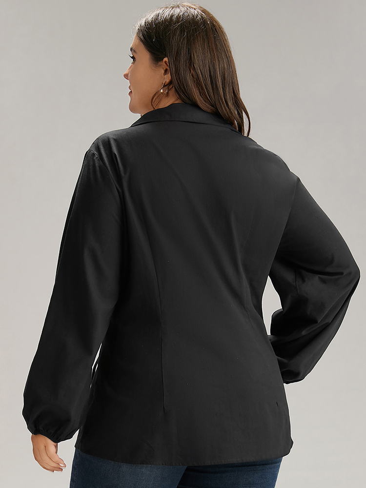 Plus Size Black Cotton Shirt Collar Lace Up Blouse Women Office Long Sleeve Shirt collar Work Blouses BloomChic 28/5X 