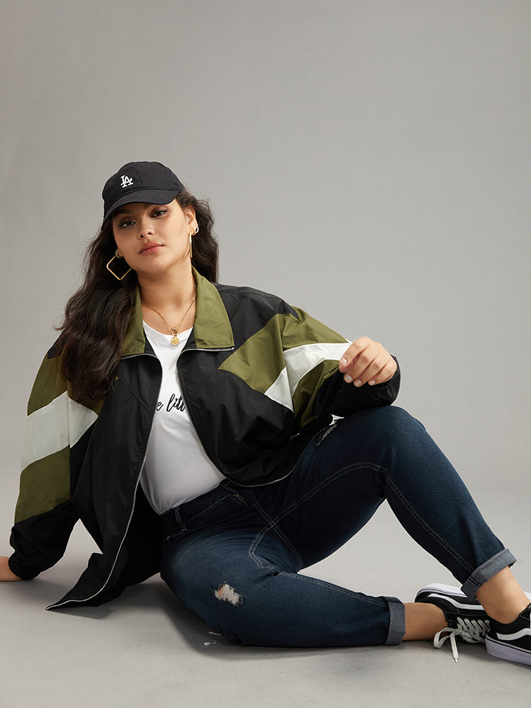 Plus Size Women Everyday Plain Contrast Pocket Casual Jackets BloomChic 