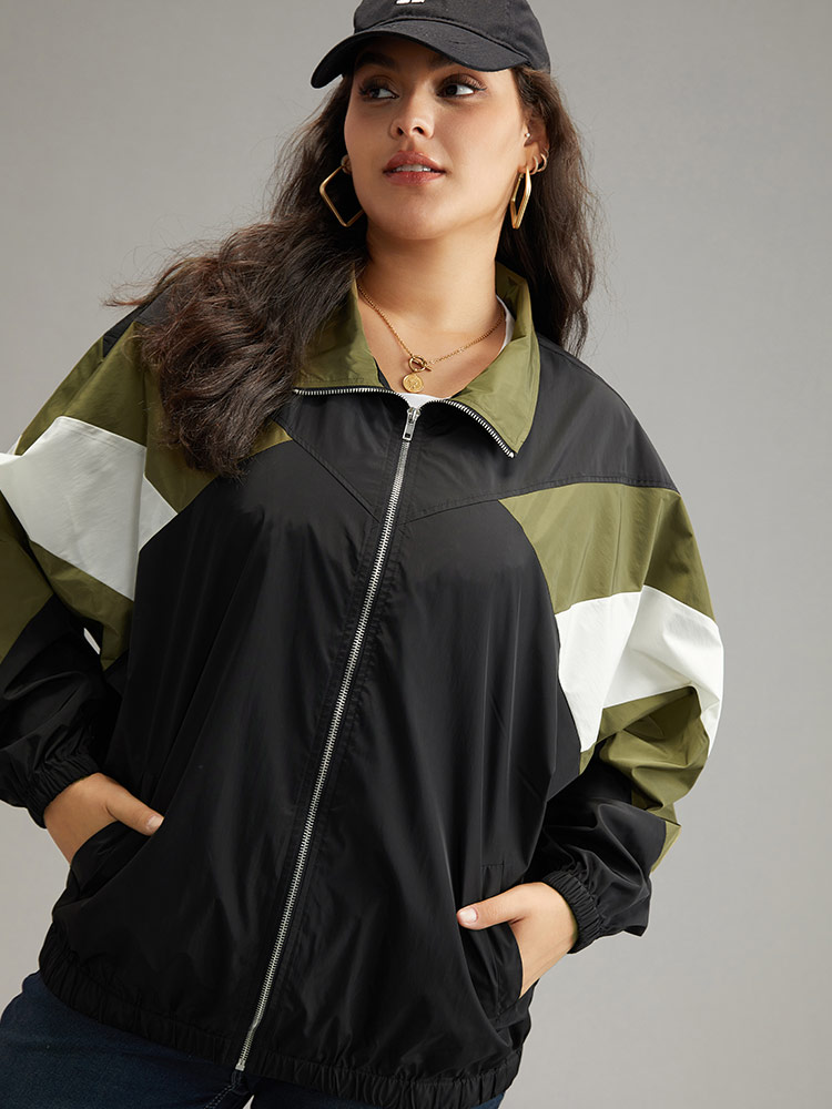 Plus Size Women Everyday Plain Contrast Pocket Casual Jackets BloomChic 