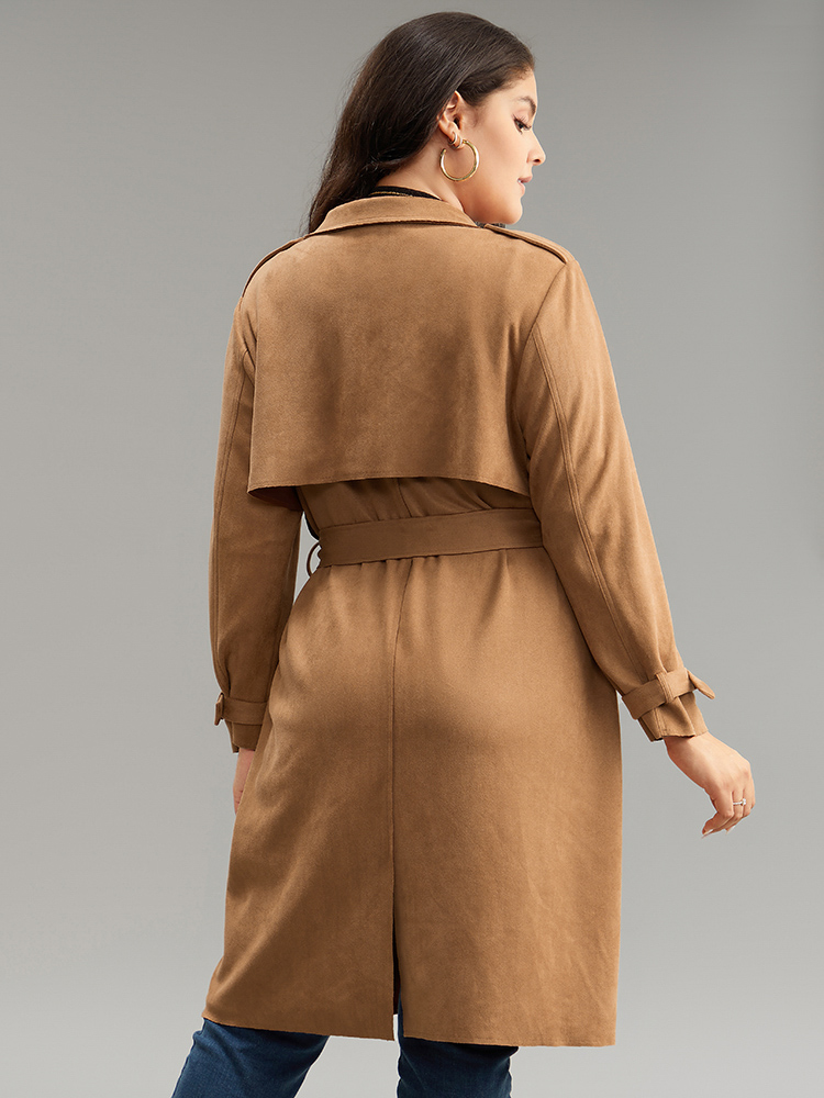 Plus Size Solid Button Detail Knot Belted Coat Women Chocolate Work From Home Plain Ladies Work Winter Coats BloomChic 26/4X 