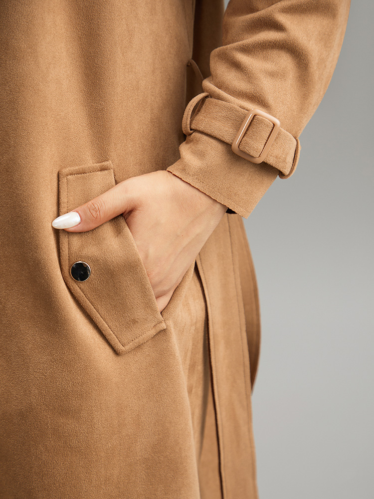 Plus Size Solid Button Detail Knot Belted Coat Women Chocolate Work From Home Plain Ladies Work Winter Coats BloomChic 26/4X 