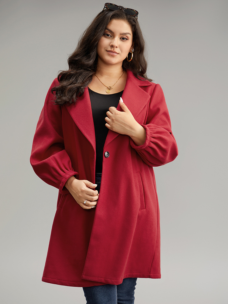 

Plus Size Lapel Collar Pocket Button Up Coat Women Crimson Casual Plain Ladies Dailywear Winter Coats BloomChic