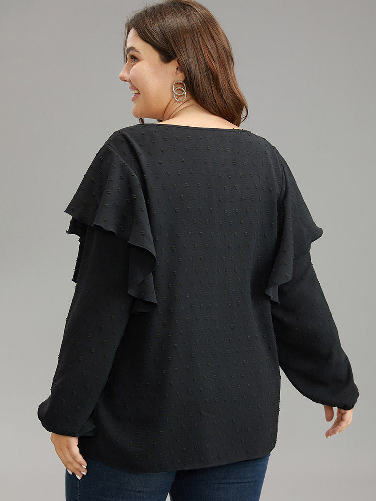 Plus Size Women Dailywear Plain Patchwork Lantern Sleeve Long Sleeve Round Neck Elegant Blouses BloomChic 