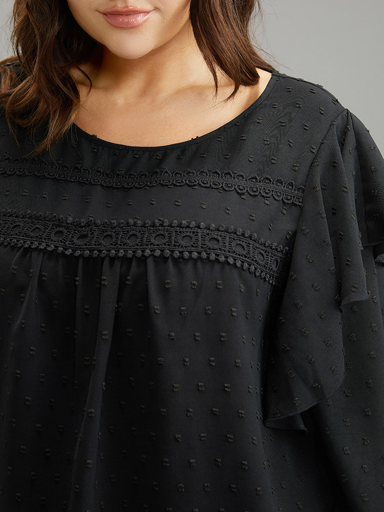 Plus Size Women Dailywear Plain Patchwork Lantern Sleeve Long Sleeve Round Neck Elegant Blouses BloomChic 