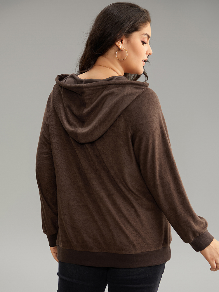 Plus Size Stitch Tassels Drawstring Hooded Sweatshirt Women DarkBrown Casual Elastic cuffs Hooded Dailywear Sweatshirts BloomChic 18-20/2X 
