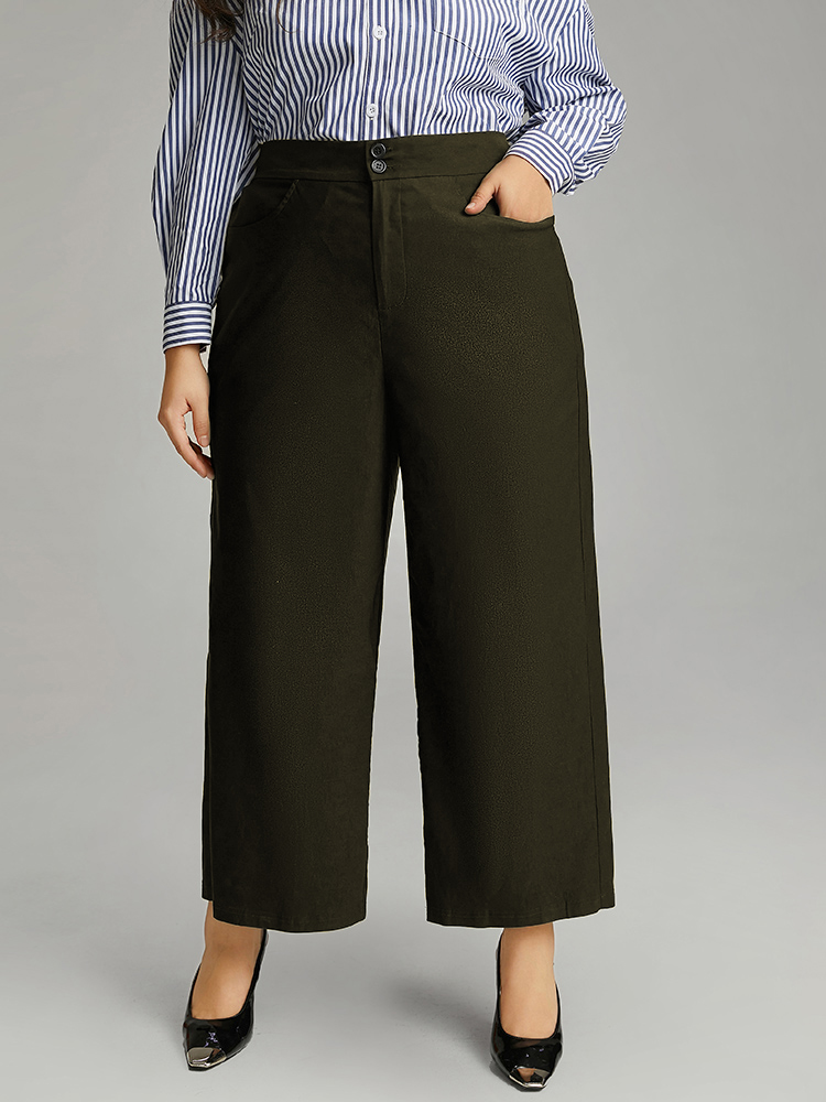 Plus Size Women Dailywear Plain Plain High Rise Pocket Elegant Pants BloomChic 