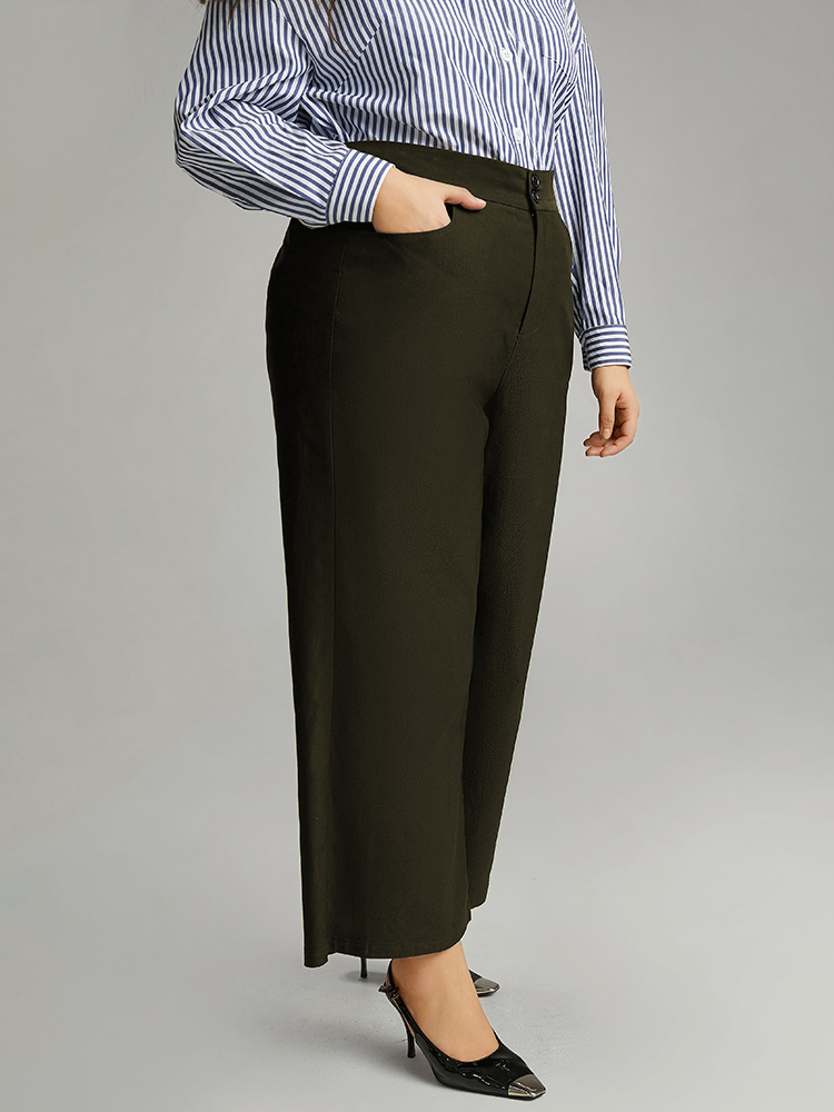 Plus Size Women Dailywear Plain Plain High Rise Pocket Elegant Pants BloomChic 