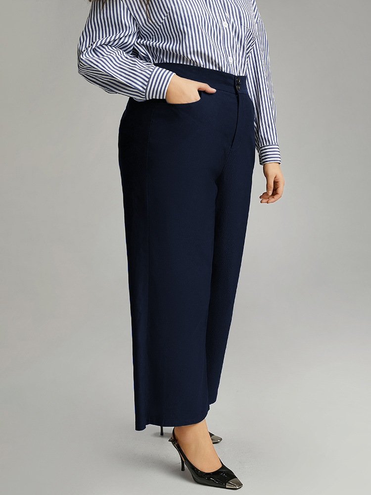 Plus Size Women Dailywear Plain Plain High Rise Pocket Elegant Pants BloomChic 