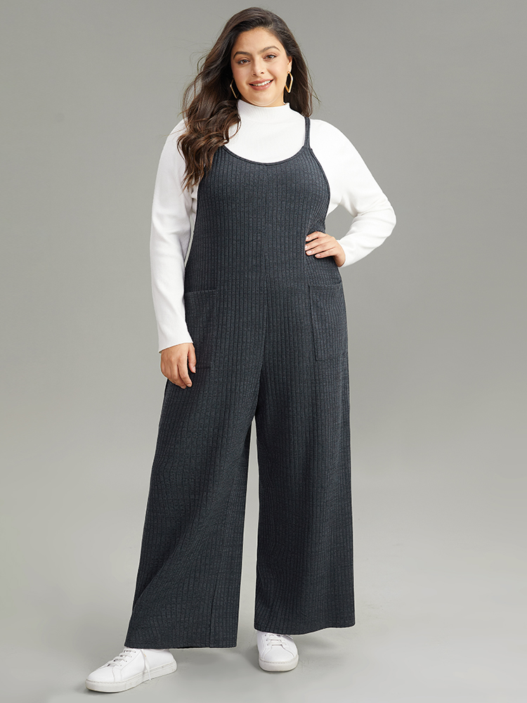 

Plus Size DimGray Plain Texture Pocket Adjustable Straps Jumpsuit Women Casual Sleeveless Spaghetti Strap Dailywear Loose Jumpsuits BloomChic