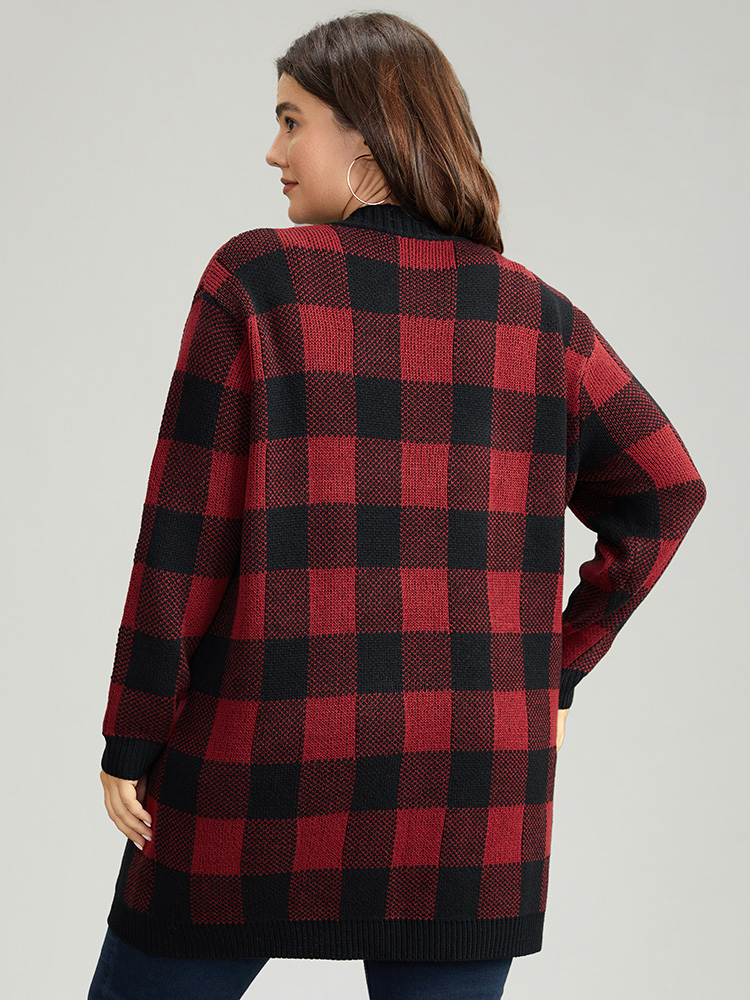 

Plus Size Plaid Patched Pocket Loose Cardigan Scarlet Women Casual Loose Long Sleeve Everyday Cardigans BloomChic