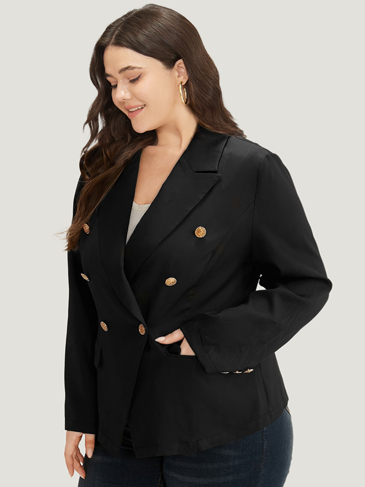 

Plus Size Suit Collar Buckle Detail Pocket Blazer Black Women Work Plain Plain Sleeve Long Sleeve Suit Collar  Pocket Workwear Essentials Blazers BloomChic