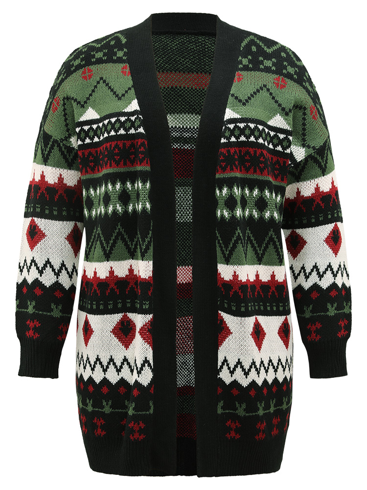 

Plus Size Christmas Graphic Open Front Tunic Cardigan Multicolor Women Casual Loose Long Sleeve Dailywear Cardigans BloomChic